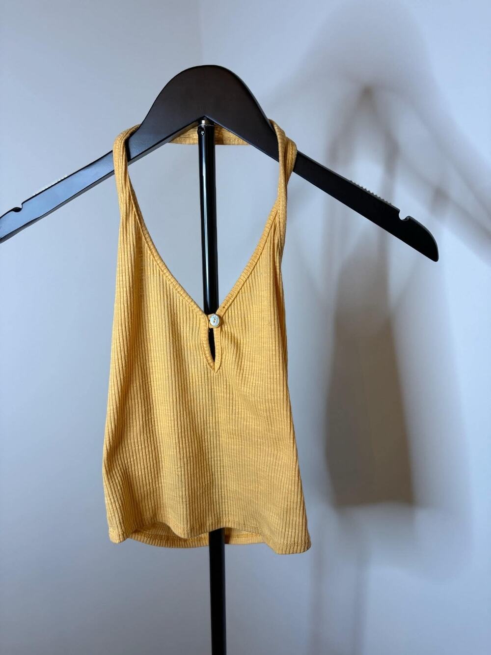 Stitch & Pine Mustard Yellow Ribbed Halter Tank Top